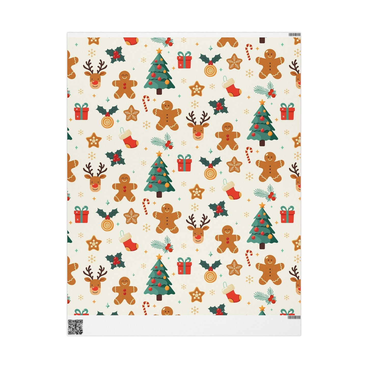 Christmas Gingerbread Wrapping Paper Roll — Holiday Gift Wrap with Trees, Reindeer & Cookies - MaisonThreadory