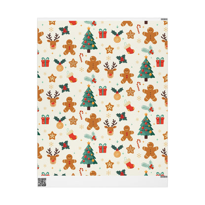 Christmas Gingerbread Wrapping Paper Roll — Holiday Gift Wrap with Trees, Reindeer & Cookies - MaisonThreadory