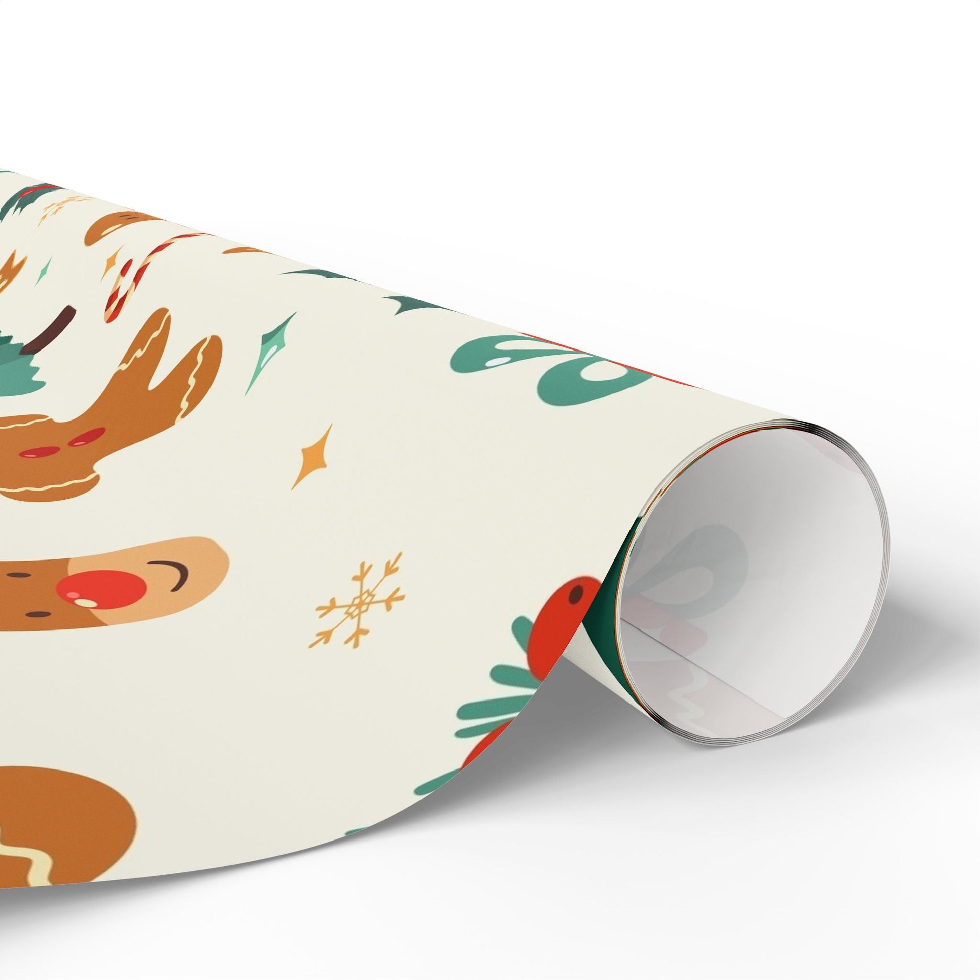 Christmas Gingerbread Wrapping Paper Roll — Holiday Gift Wrap with Trees, Reindeer & Cookies - MaisonThreadory