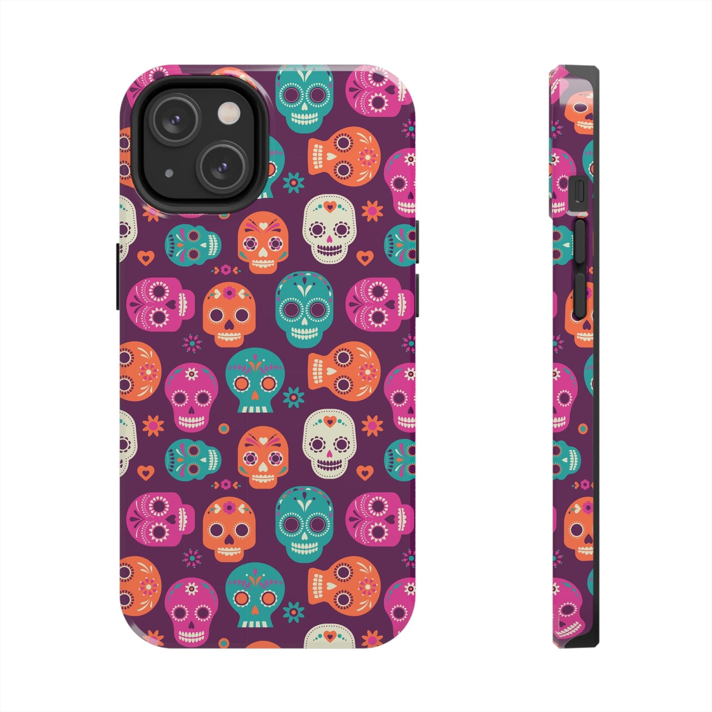 Colorful Skull Phone Case, Tough Cases for Halloween, Unique Phone Cover, Day of the Dead, Fun and Durable Accessories - MaisonThreadory
