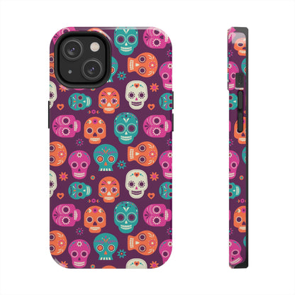 Colorful Skull Phone Case, Tough Cases for Halloween, Unique Phone Cover, Day of the Dead, Fun and Durable Accessories - MaisonThreadory