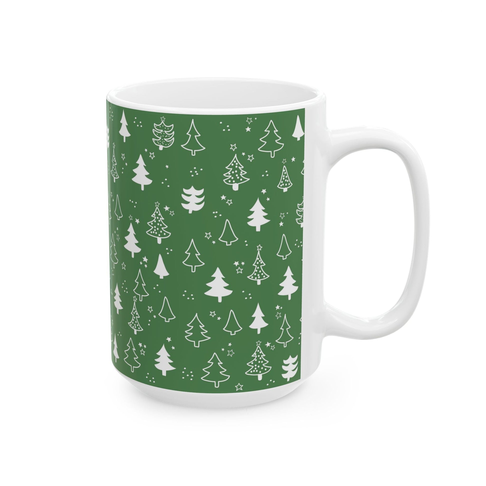 Festive Green Trees Ceramic Mug | Christmas Gifts, Coffee Lover Mug, Holiday Drinkware, Eco - Friendly Gift, Winter Decor - MaisonThreadory