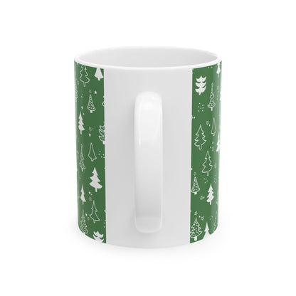 Festive Green Trees Ceramic Mug | Christmas Gifts, Coffee Lover Mug, Holiday Drinkware, Eco - Friendly Gift, Winter Decor - MaisonThreadory