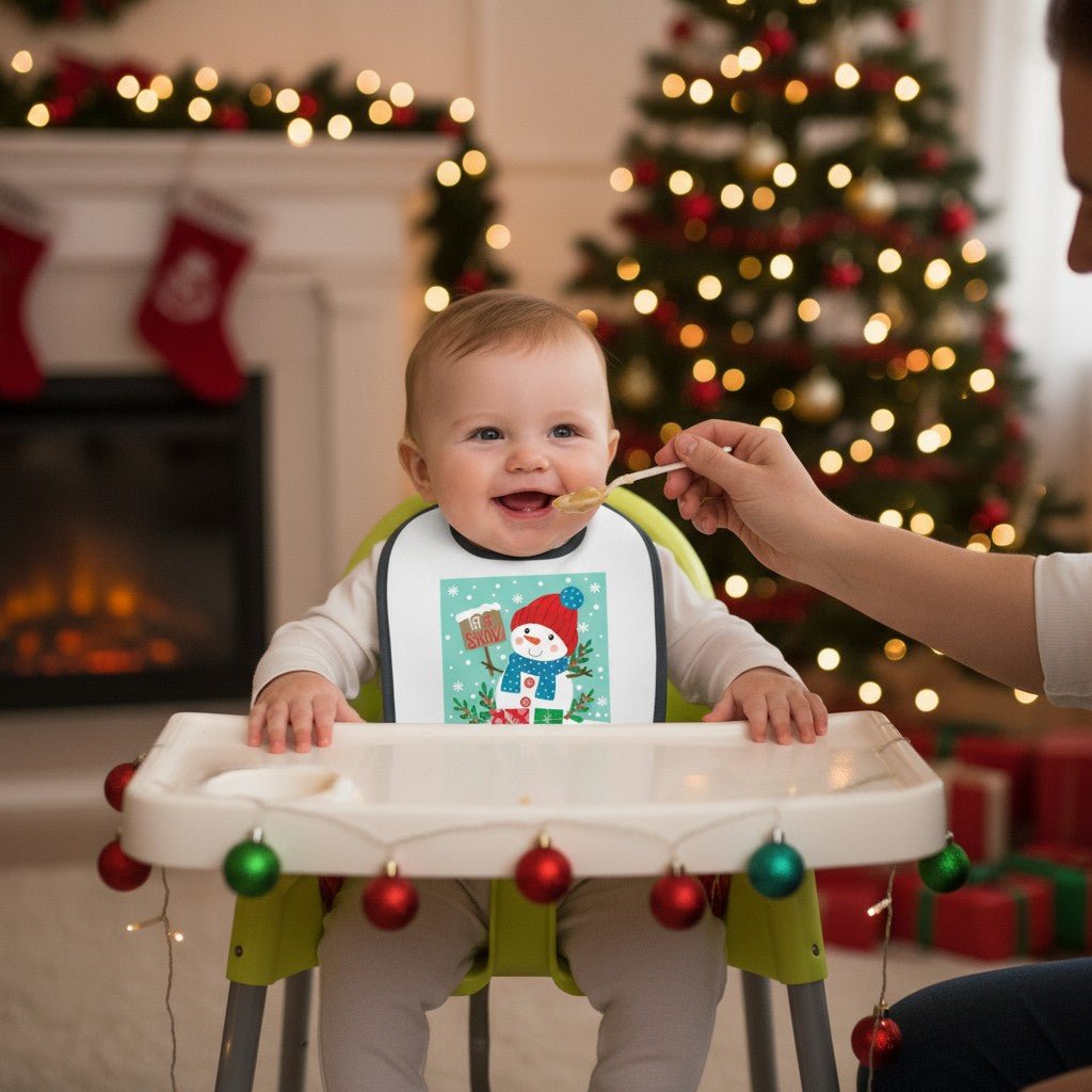 Baby Bib — Cute Snowman "Let It Snow" Holiday Feeding Bib - MaisonThreadory