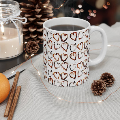 Heart Pattern 11oz Mug | Cute Coffee Cup, Gift for Her, Valentine's Day, Romantic Drinkware, Love - Themed Mug - MaisonThreadory