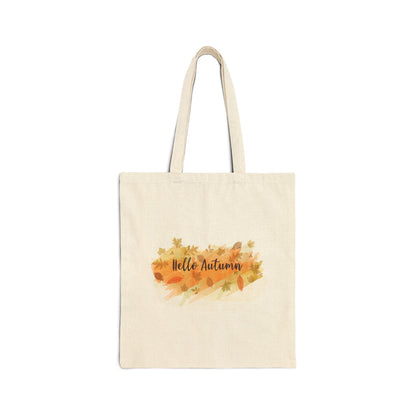 Autumn - Themed Cotton Canvas Tote Bag, Fall Shopper, Eco - Friendly Bag, Seasonal Gift, Hello Autumn Design - MaisonThreadory