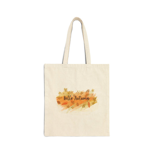 Autumn - Themed Cotton Canvas Tote Bag, Fall Shopper, Eco - Friendly Bag, Seasonal Gift, Hello Autumn Design - MaisonThreadory