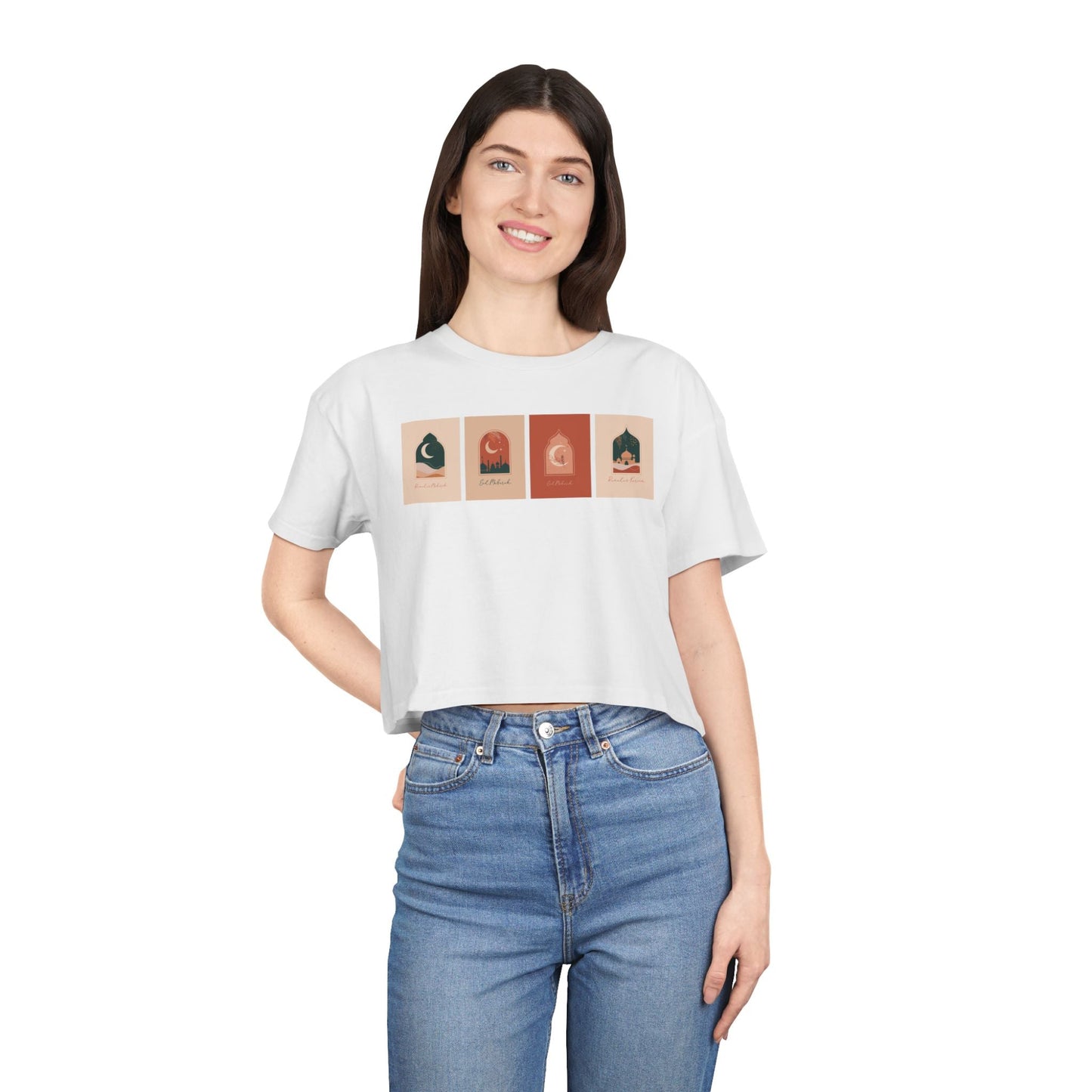 Bohemian Women's Crop Tee with Celestial Design, Trendy Women's Shirt, Summer Outfit, Gift for Her, Festival Apparel, Casual Wear - MaisonThreadory