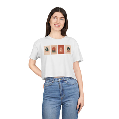 Bohemian Women's Crop Tee with Celestial Design, Trendy Women's Shirt, Summer Outfit, Gift for Her, Festival Apparel, Casual Wear - MaisonThreadory