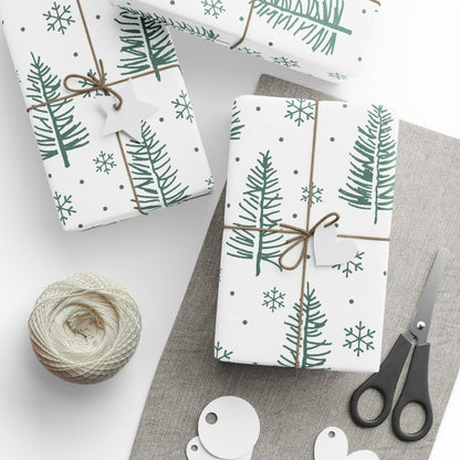 Christmas Tree Pattern Wrapping Paper – Green Pine & Snowflake Holiday Gift Wrap - MaisonThreadory