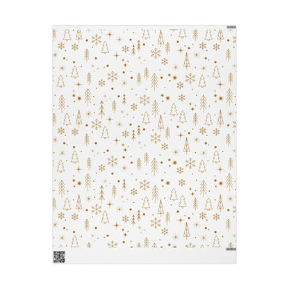 Holiday Gold Tree Wrapping Paper — Minimal White & Metallic Christmas Gift Wrap - MaisonThreadory