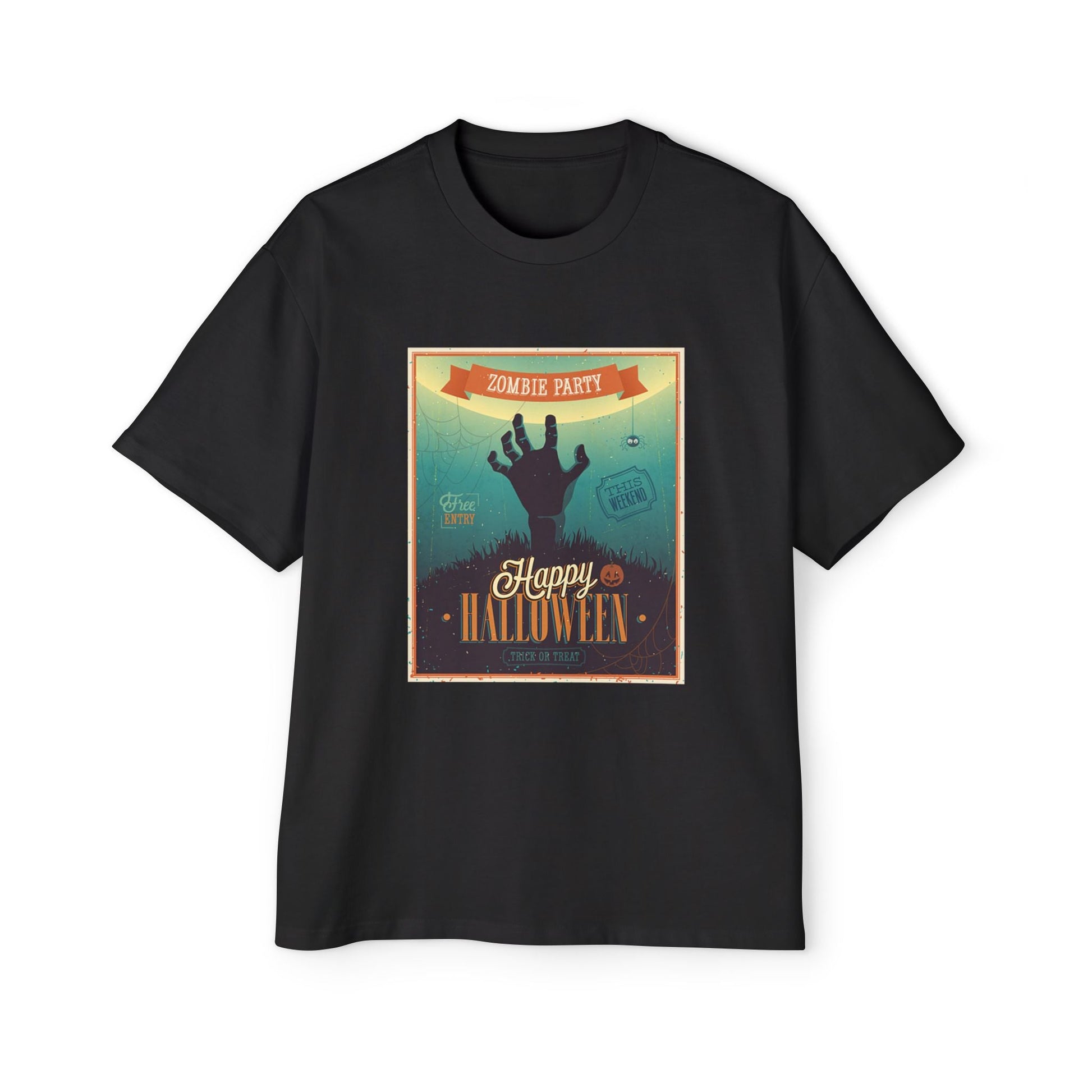 Halloween Zombie Party Oversized Tee, Funny Costume Shirt, Men's Graphic Tee, Spooky Apparel, Halloween Gift, Casual Wear - MaisonThreadory