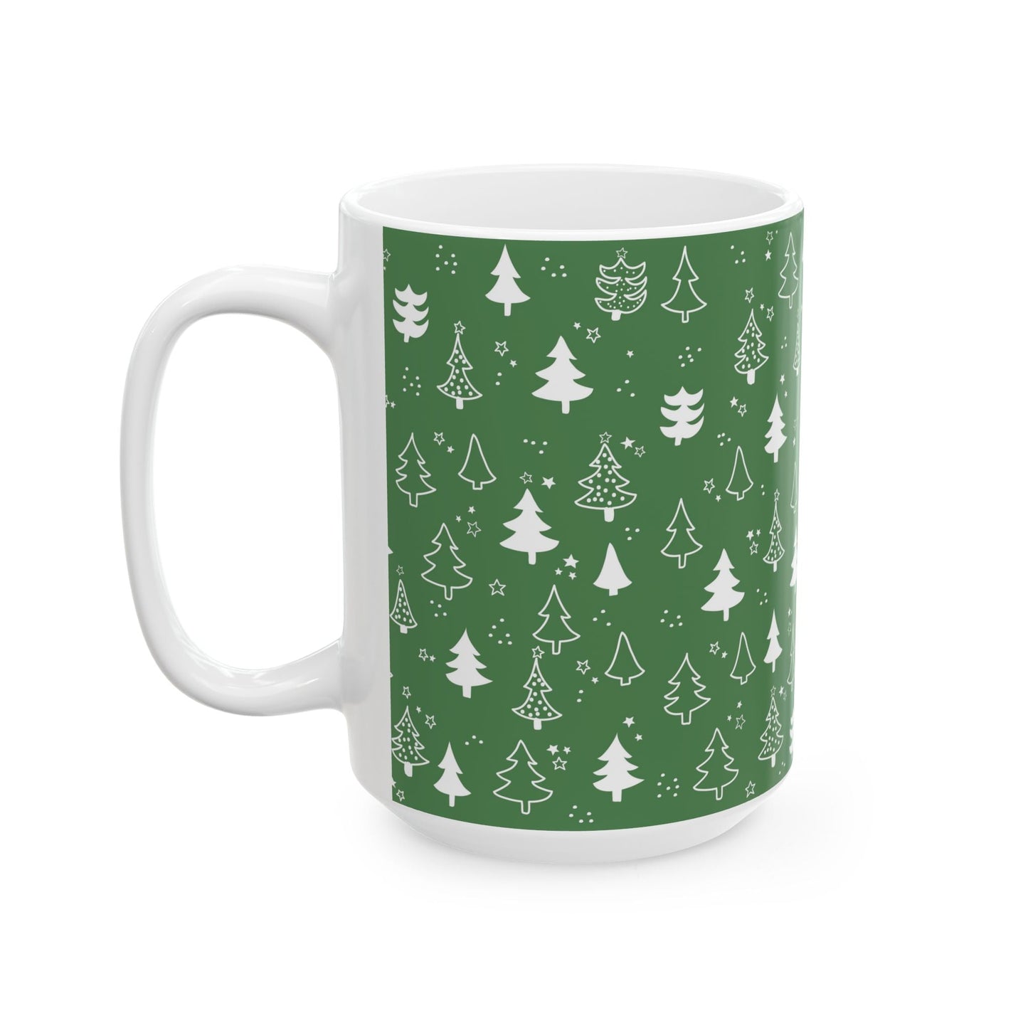 Festive Green Trees Ceramic Mug | Christmas Gifts, Coffee Lover Mug, Holiday Drinkware, Eco - Friendly Gift, Winter Decor - MaisonThreadory