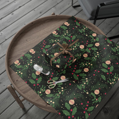 Holiday Holly & Baubles Wrapping Paper — Festive Christmas Gift Wrap - MaisonThreadory