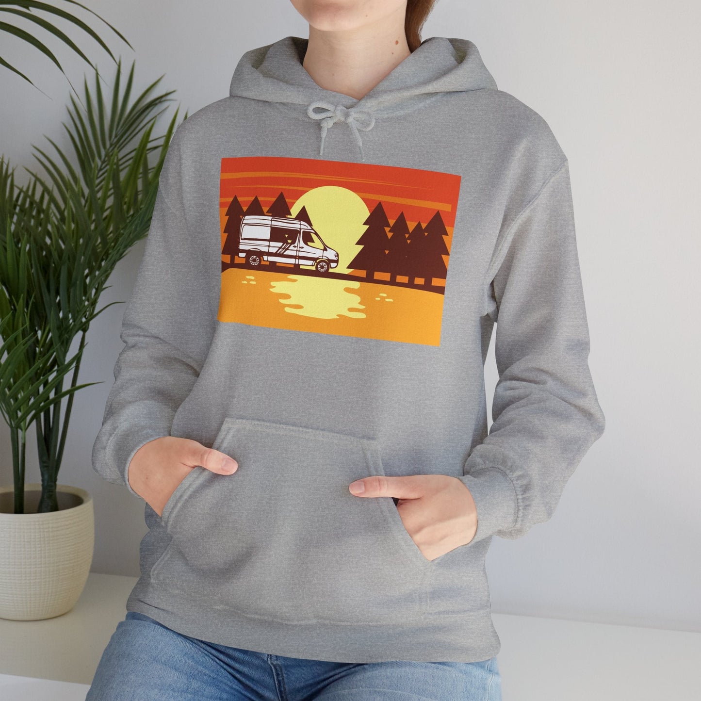 Retro Camping Sunset Hoodie, Cozy Outdoor Sweatshirt, Fall Vibes Pullover, Unisex Nature Gift, Adventure Hoodie - MaisonThreadory