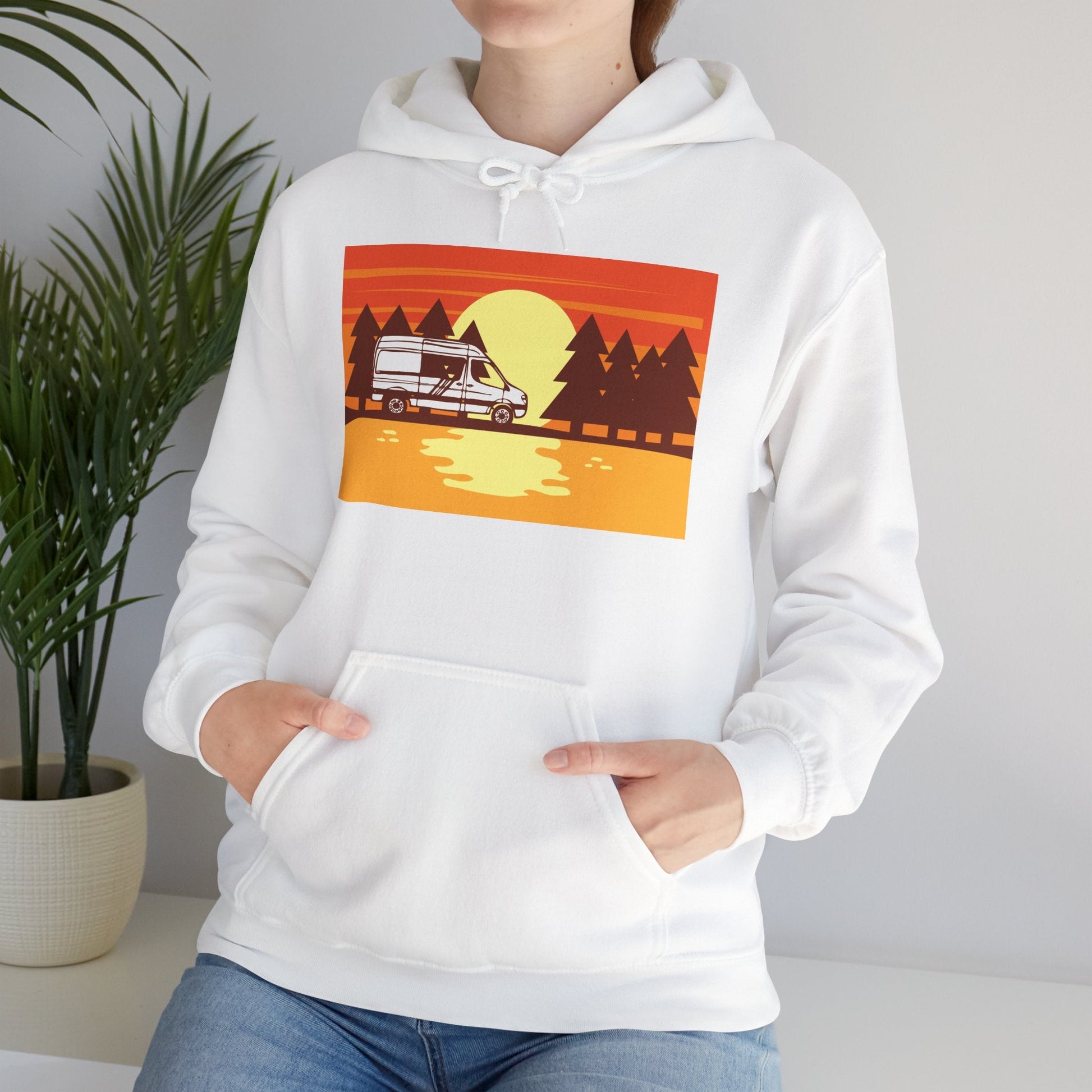 Retro Camping Sunset Hoodie, Cozy Outdoor Sweatshirt, Fall Vibes Pullover, Unisex Nature Gift, Adventure Hoodie - MaisonThreadory