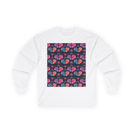 Día de los Muertos Long Sleeve Tee, Colorful Sugar Skull Shirt, Unisex Halloween Top, Festival Apparel, Celebrate Life - MaisonThreadory