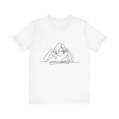 Reading Girl Short Sleeve Tee, Casual Shirt, Gift for Book Lovers, Literary Apparel, Reading Gift, Cozy Tee, Relaxed Fit T-Shirt - MaisonThreadory