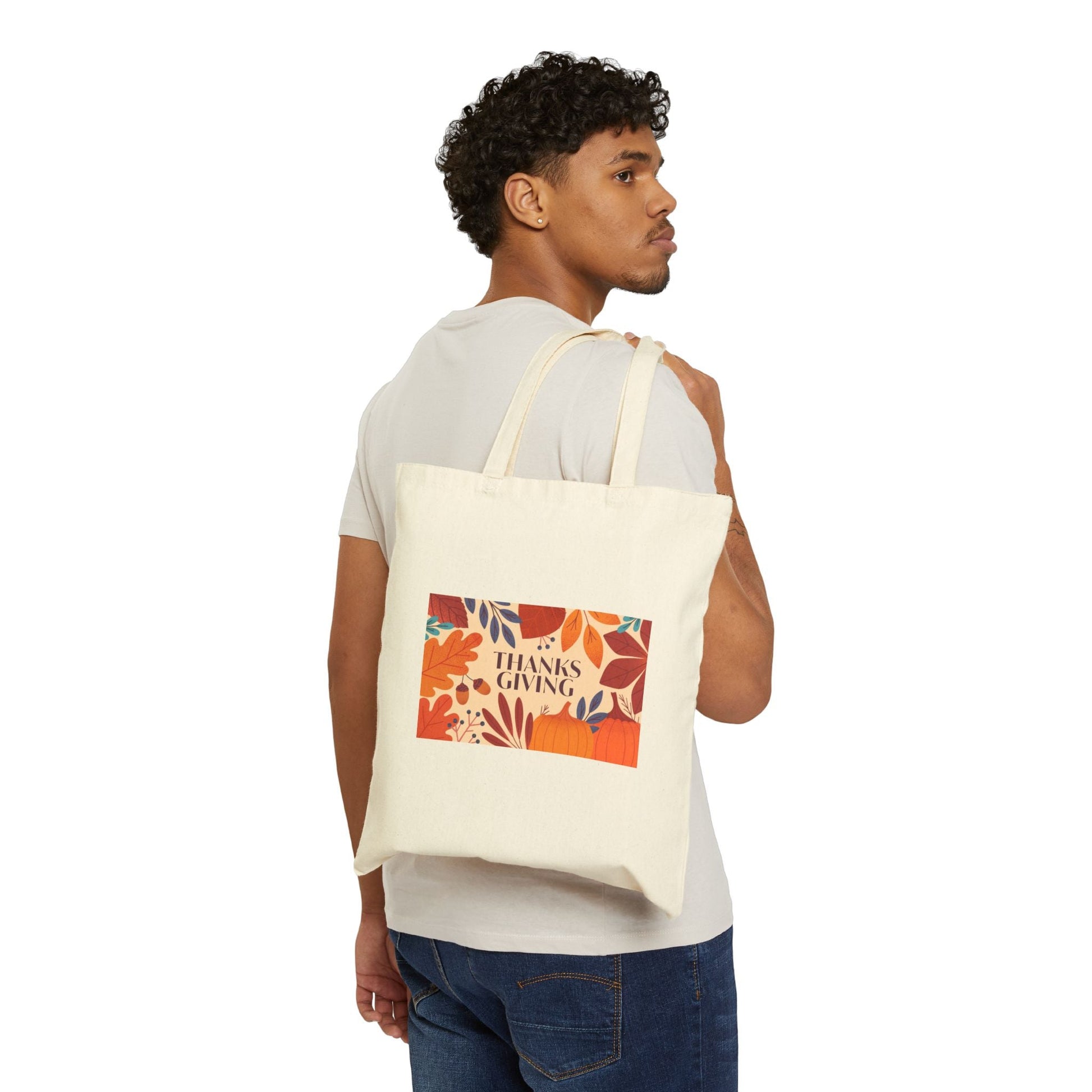 Thanksgiving Cotton Canvas Tote Bag | Fall Floral Design | Eco - Friendly Shopping, Gift Bags, Holiday Tote, Reusable Grocery Bag - MaisonThreadory