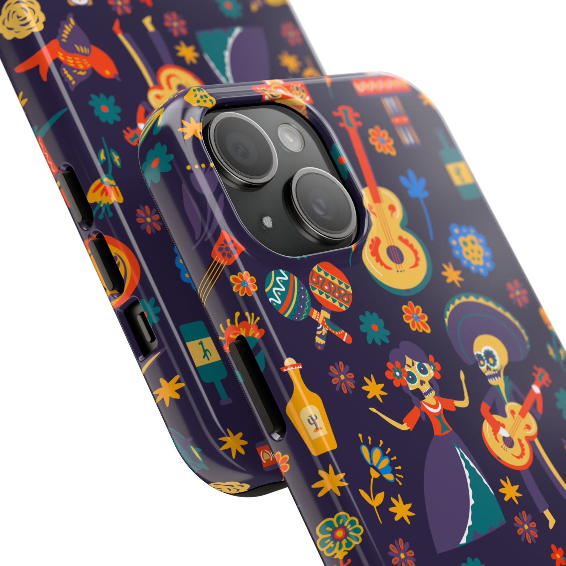 Colorful Dia de los Muertos Phone Case, Tough Case for Halloween, Gift for Music Lovers, Floral Phone Cover, Sugar Skull Art - MaisonThreadory