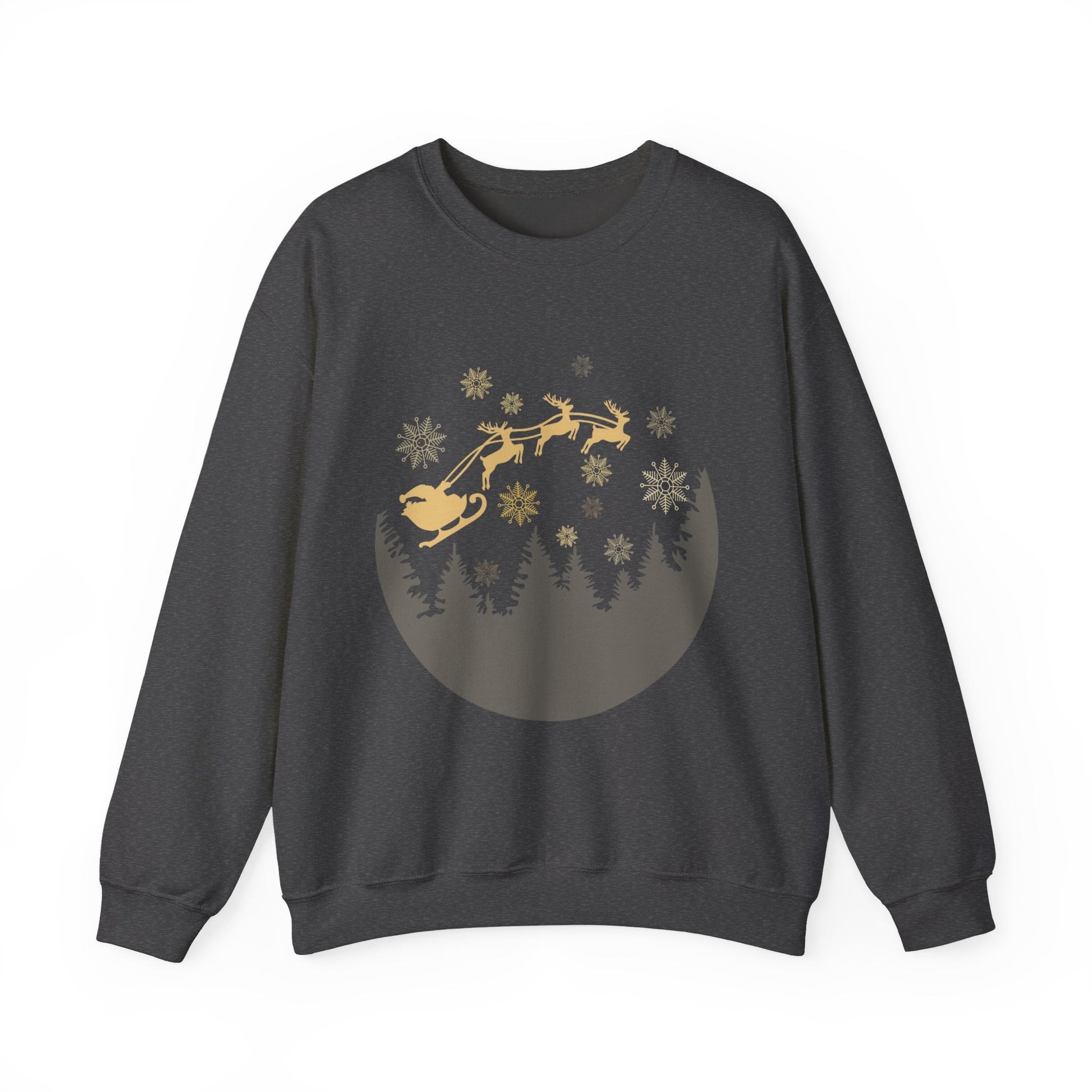Cozy Holiday Crewneck Sweatshirt with Santa and Reindeer Design - MaisonThreadory