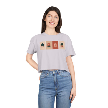 Bohemian Women's Crop Tee with Celestial Design, Trendy Women's Shirt, Summer Outfit, Gift for Her, Festival Apparel, Casual Wear - MaisonThreadory