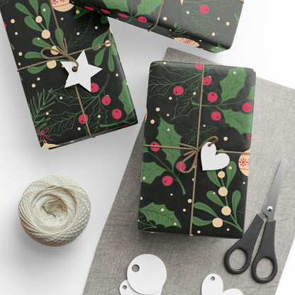 Holiday Holly & Baubles Wrapping Paper — Festive Christmas Gift Wrap - MaisonThreadory