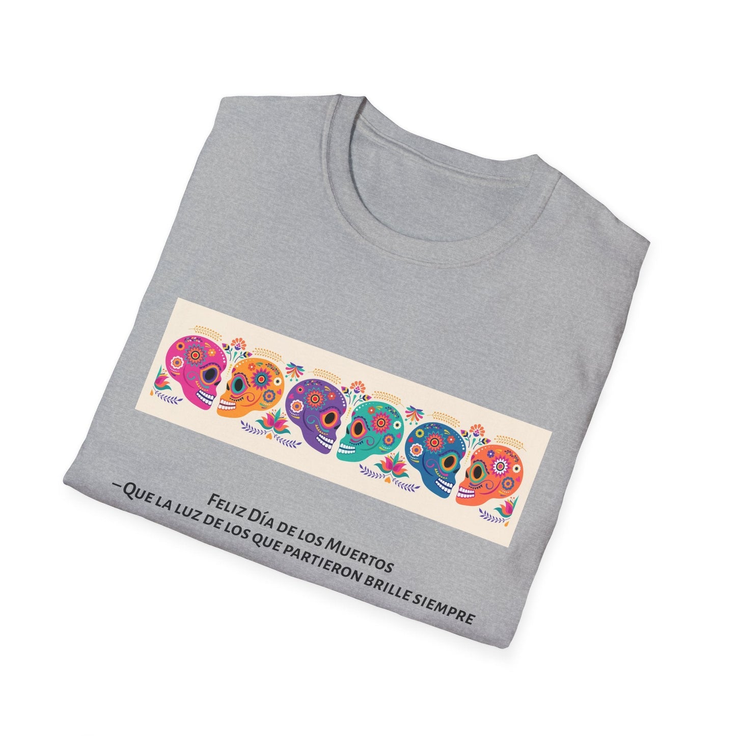 Colorful Day of the Dead T-Shirt | Unisex Softstyle Tee, Festive Skull Design, Halloween, Mexican Culture, Gift for Him/Her - MaisonThreadory