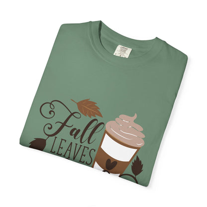 Fall Leaves & Lattes Unisex T-Shirt, Cozy Autumn Tee, Perfect for Fall, Coffee Lovers Gift, Seasonal Fashion Statement, Thanksgiving Shirt - MaisonThreadory