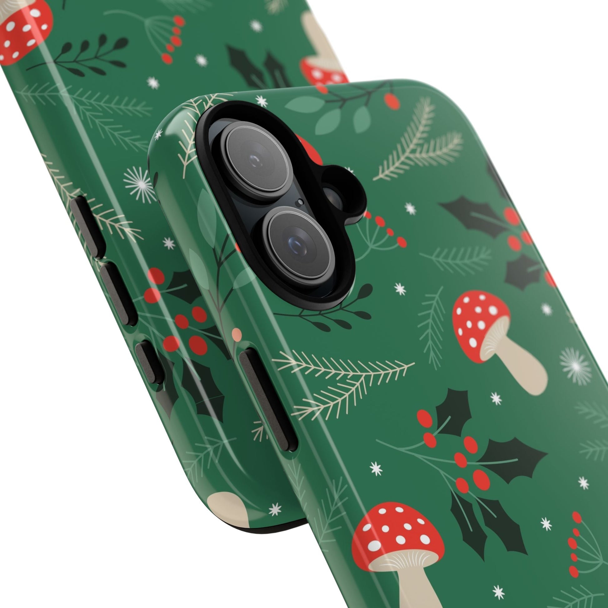 Festive Mushroom Phone Case, Colorful Holiday Case, Christmas Gift, Winter Vibes, Eco - Friendly Phone Cover - MaisonThreadory
