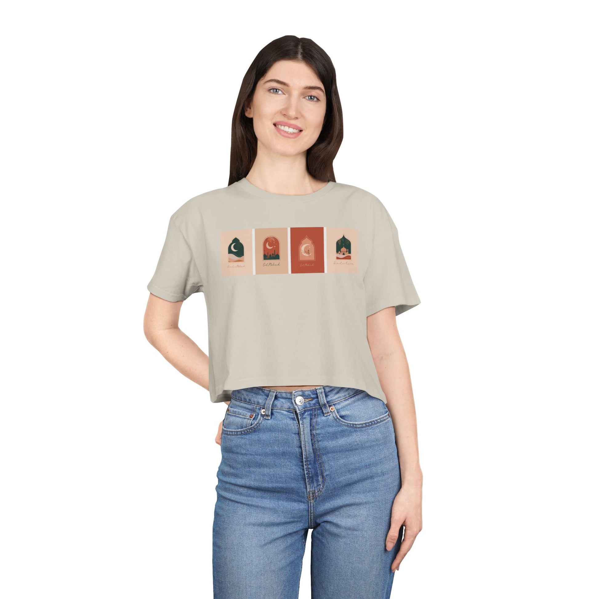 Bohemian Women's Crop Tee with Celestial Design, Trendy Women's Shirt, Summer Outfit, Gift for Her, Festival Apparel, Casual Wear - MaisonThreadory